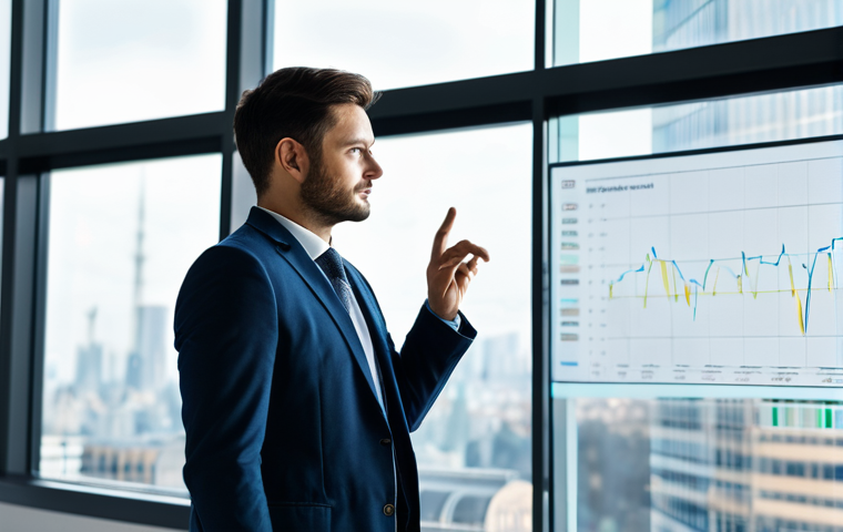 A confident professional in a modern, light-filled office, observing a large, transparent digital display that shows abstract data visualizations and emotional analysis graphs. The person is dressed in a modest, contemporary business suit. The background features a clean, minimalist office with soft ambient lighting and a blurred city skyline visible through a window. The focus is on the human-AI interaction. fully clothed, appropriate attire, safe for work, appropriate content, professional dress, perfect anatomy, correct proportions, natural pose, well-formed hands, proper finger count, natural body proportions, professional photography, high quality.