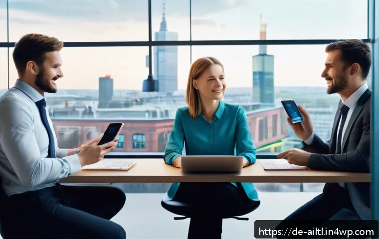 감정 인식 AI와 플랫폼 비즈니스 - A modern digital workspace scene showing a diverse group of professional users interacting with emot...